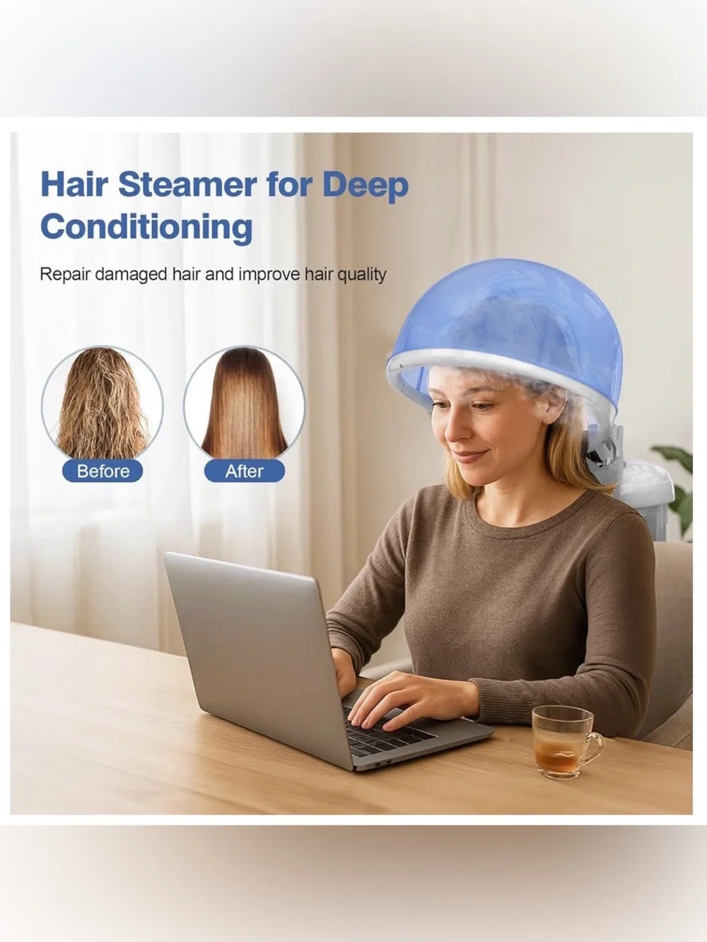 Home Salon Hair Steamer Hood - White Blue Hair Spa Accessory